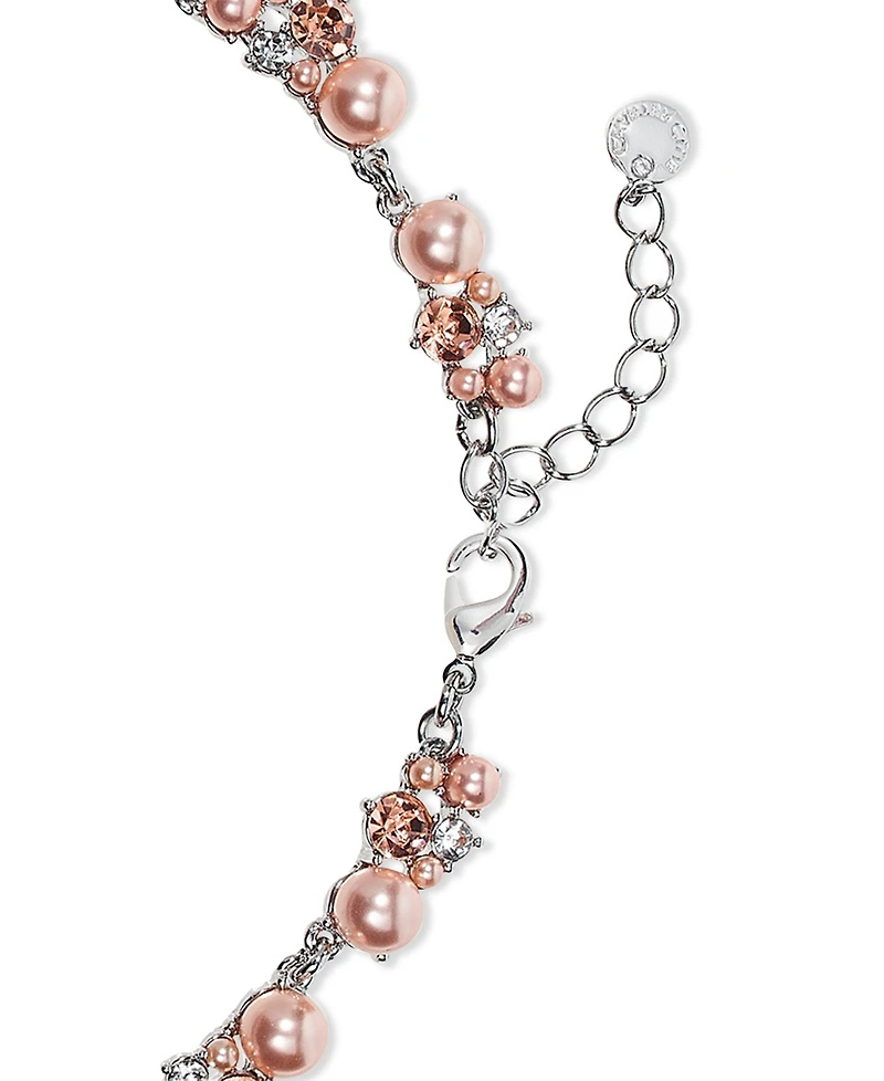 Charter Club Silver-Tone Pink Crystal & Imitation Pearl Lariat Necklace, 17" + 2" extender, Exclusively at Macy's
