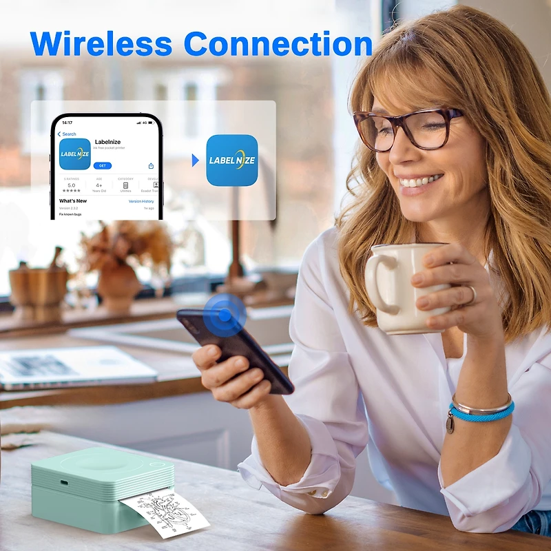 Sticker Printer, PM230 Mini Thermal Printer Bluetooth Portabel Sticker Maker with 3 Rolls of Paper, Print Pods Mini Printer with Multiple Templates fo