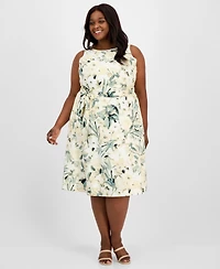 Anne Klein Plus Size Floral-Print Linen-Blend Fit & Flare Dress