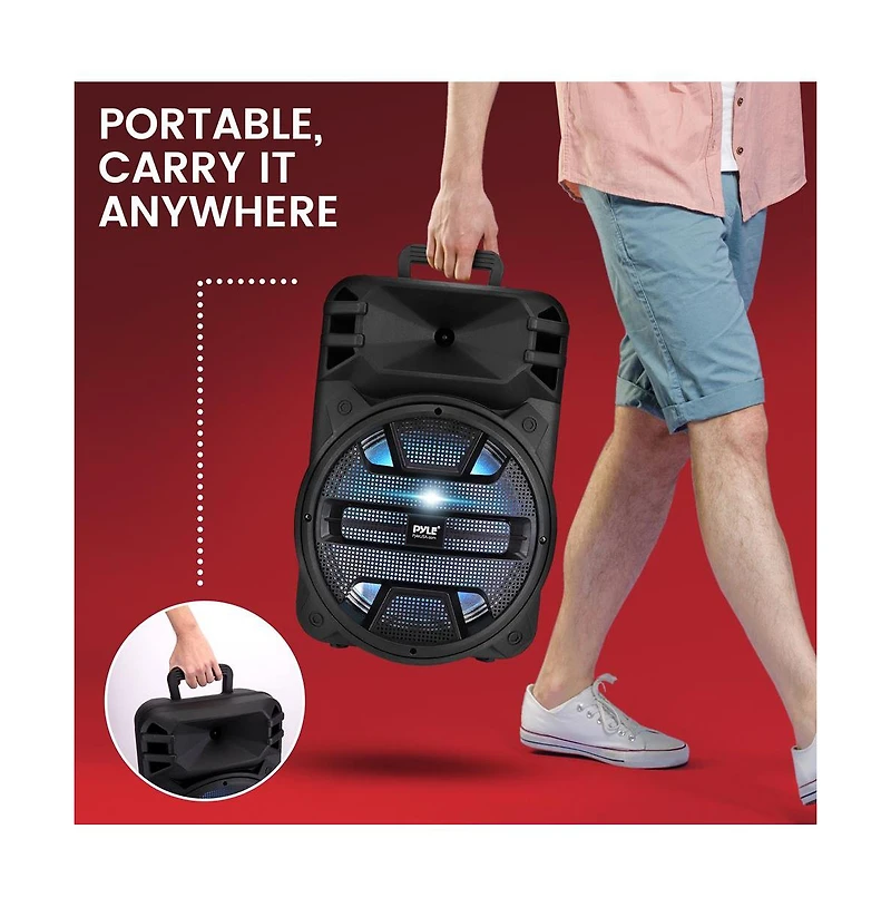 Pyle 12" Portable Bluetooth Pa Speaker System - Karaoke Speaker with Dj Led Lights, Usb/Fm/Bt/Aux, Remote Control