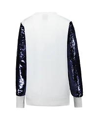 Cuce Women's White Dallas Cowboys Sequin Sleeve V-Neck Pullover Sweatshirt