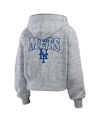 Wear by Erin Andrews Women's Heather Gray New York Mets Speckled Fleece Cropped Full-Zip Hoodie