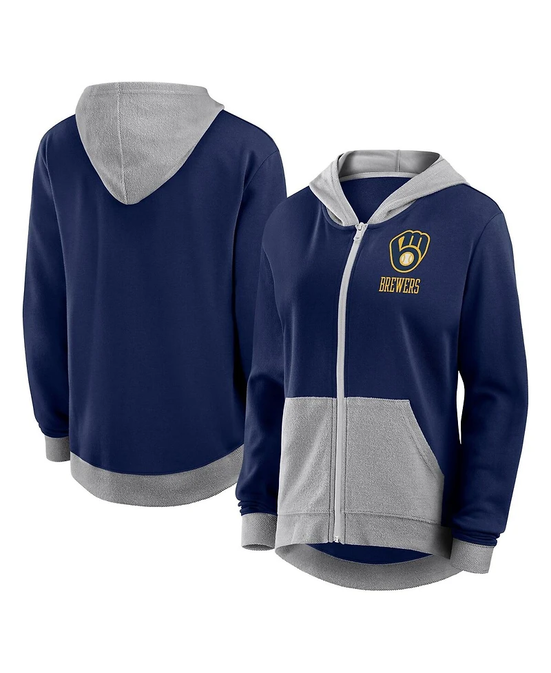Fanatics Women's Navy Milwaukee Brewers Hit It French Terry Full-Zip Hoodie