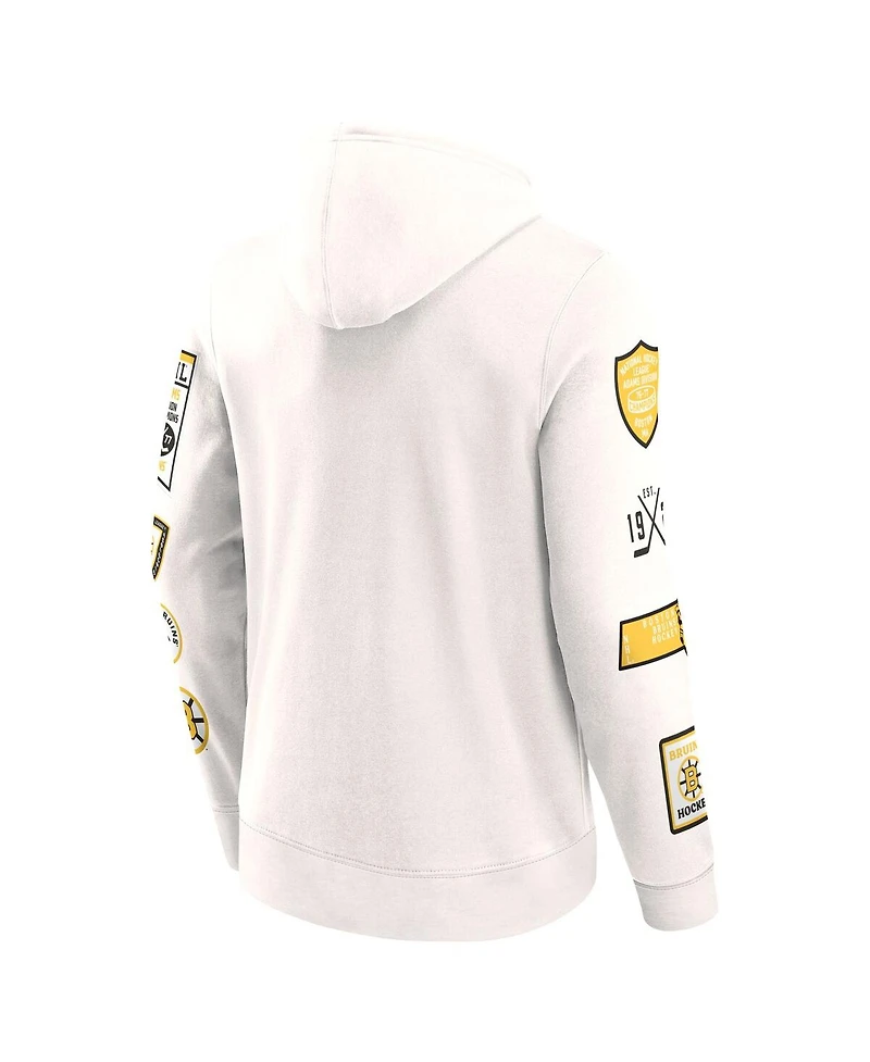Fanatics Men's White/Black Boston Bruins Vintage Letterman Pullover Hoodie