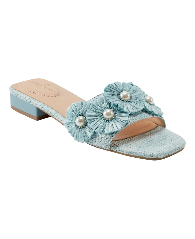 Bandolino Women's Marcell Flower Raffia Flat Slide Sandals