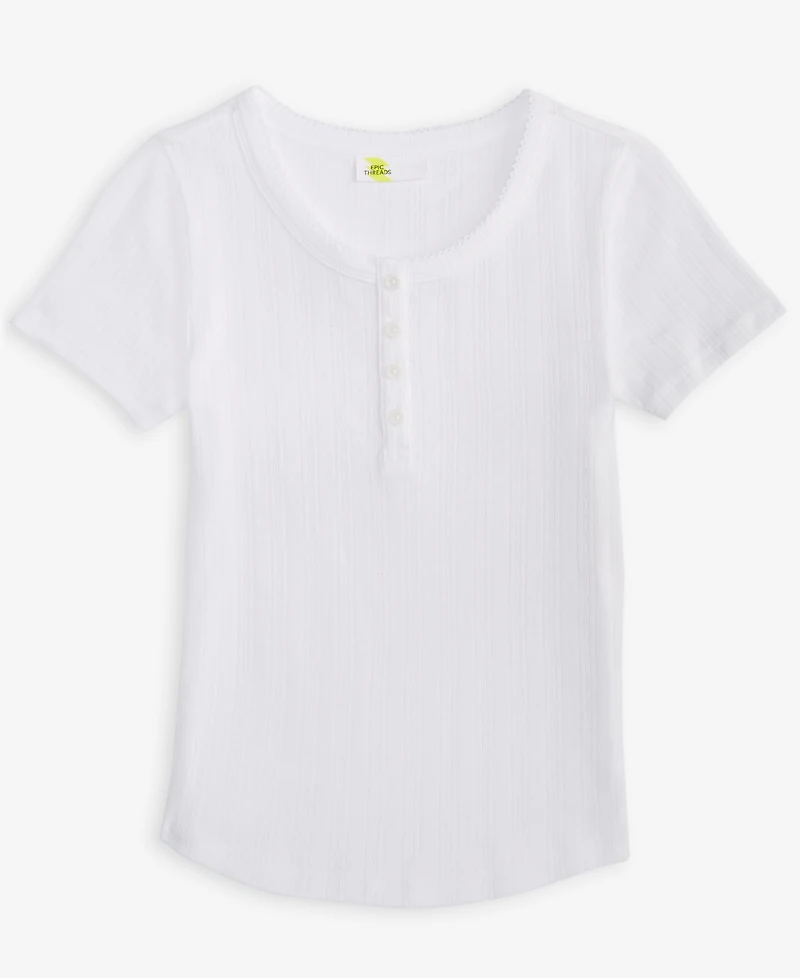 Epic Threads Little & Big Girls Solid Pointelle Henley Top, Exclusively at Macy's