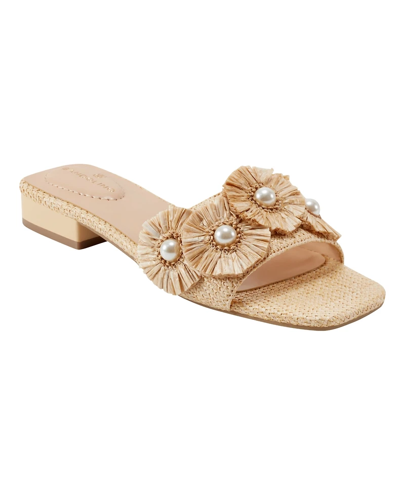 Bandolino Women's Marcell Flower Raffia Flat Slide Sandals