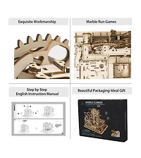Robotime Marble Run Kit 3D Wooden Jigsaw Puzzles Model to Build for Adults Birthday Gift, Beige, 10"9"8"