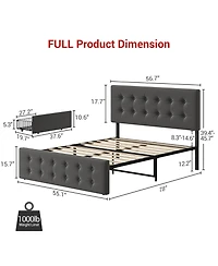 gaomon Full Size Bed Frame - 4 Storage Drawers, Adjustable Linen Headboard