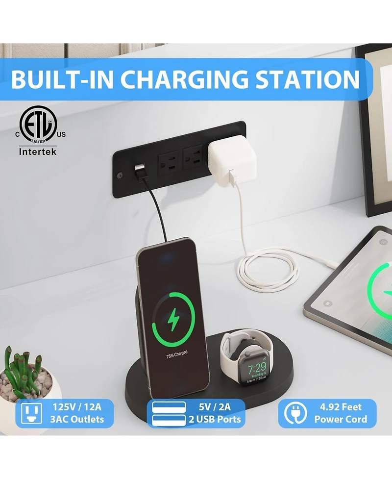 gaomon Dresser in Black Large Dresser for Bedroom with Power Outlet and Led Lights Storage Cabinet with 6 Drawers and 2 Open Shelves for Living Room,