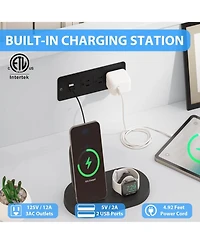 gaomon Dresser in Black Large Dresser for Bedroom with Power Outlet and Led Lights Storage Cabinet with 6 Drawers and 2 Open Shelves for Living Room,