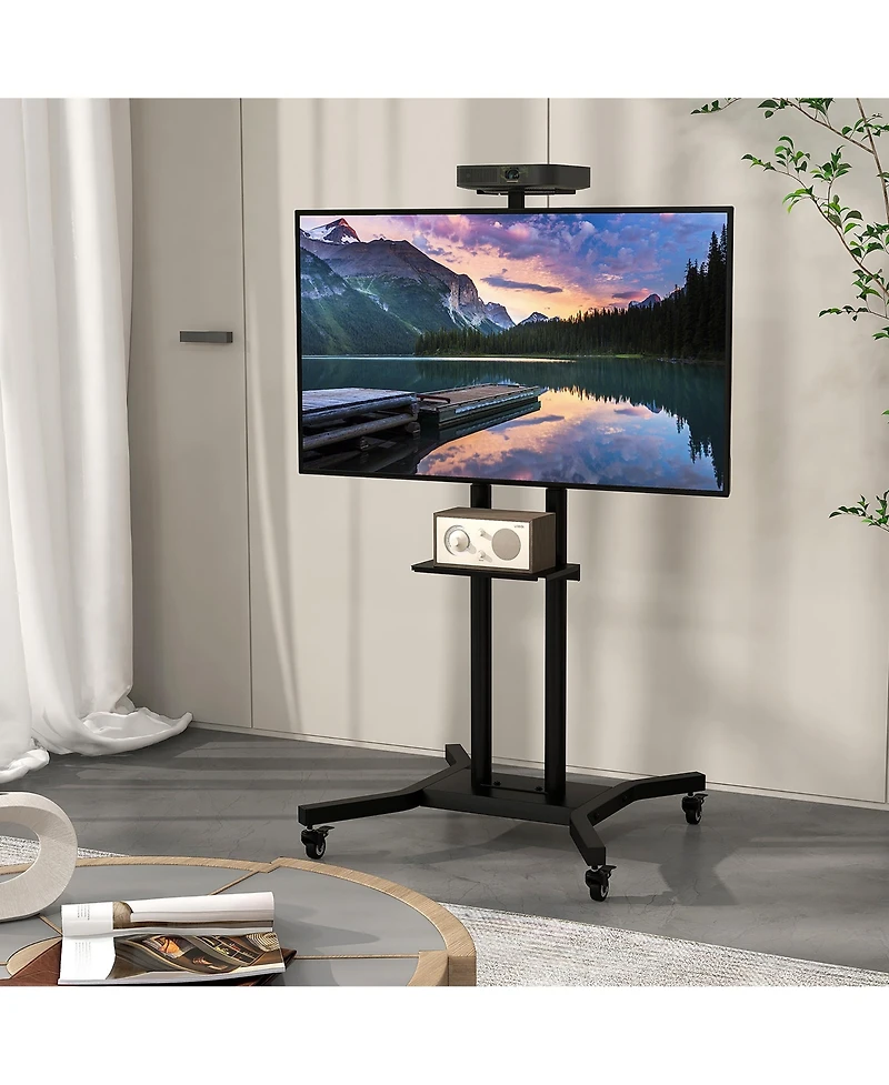 Gymax Mobile Tv Stand for 32-70 inch Flat or Curved TVs up to 110 lbs w/Av Shelf
