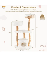 Gymax 49'' Tall Wooden Cat Tree Solid Wood Cat Tower with Jute Scratching Posts