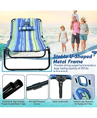 Gymax 5-Position Lounge Chair Adjustable Beach Chaise w/ Face Cavity & Pillows