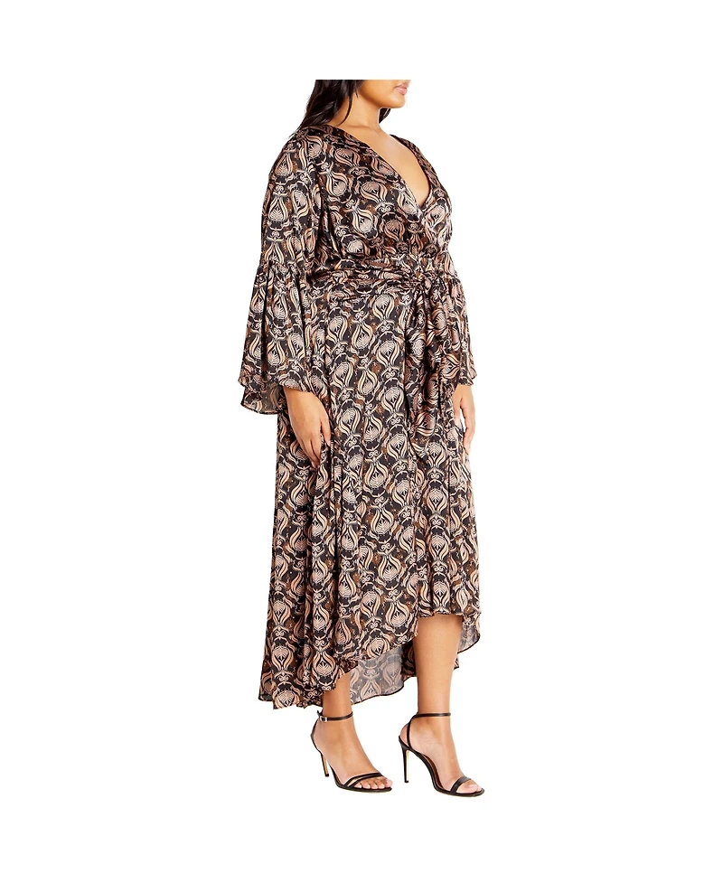 City Chic Plus Tie Front Fan Maxi Dress
