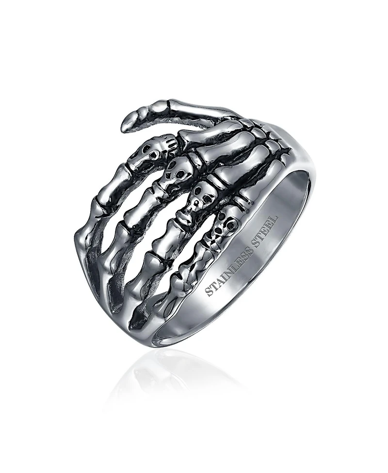 Bling Jewelry Stainless Steel Goth Biker Punk Rocker Skeleton Hand Wrap Band Ring