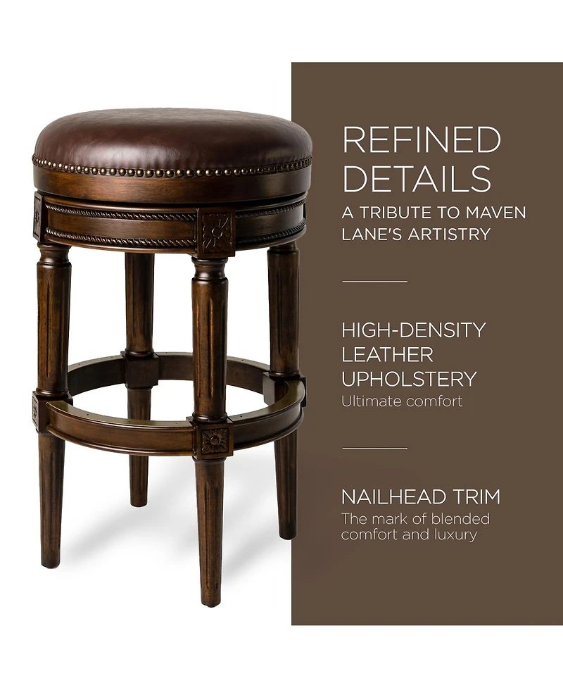 Maven Lane Pullman Backless Bar Stool in Dark Walnut Finish with Vintage Brown Leather