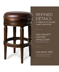 Maven Lane Pullman Backless Bar Stool in Dark Walnut Finish with Vintage Brown Leather