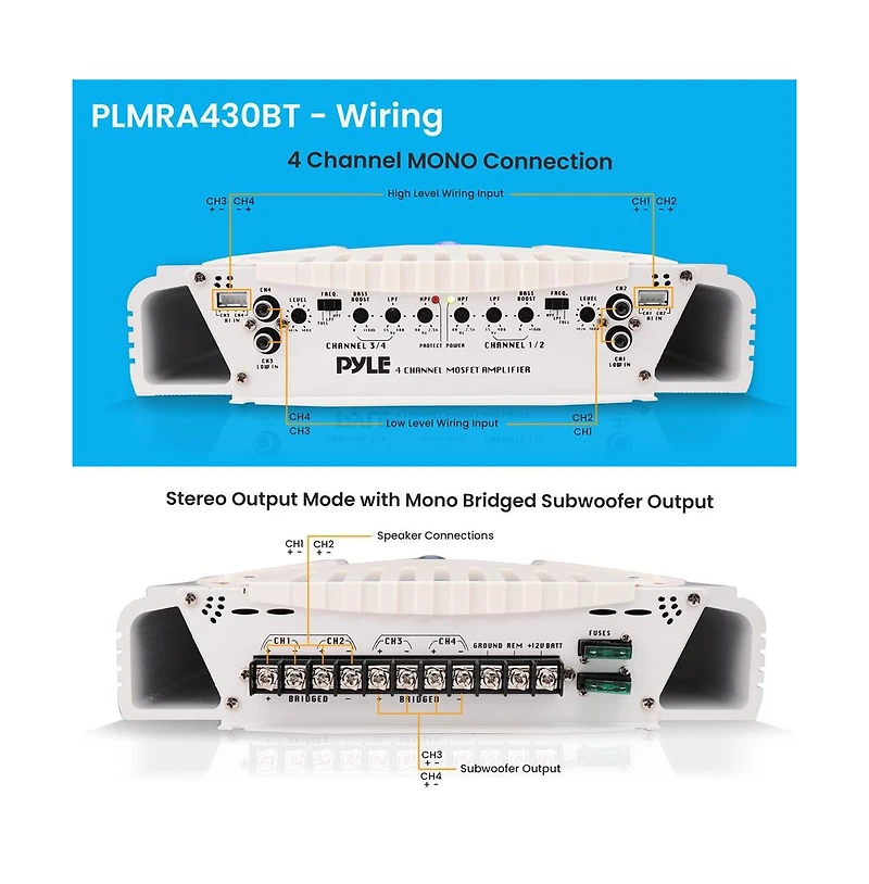 Pyle 4-Channel Marine Bluetooth Amplifier - 1000 Watt Bridgeable