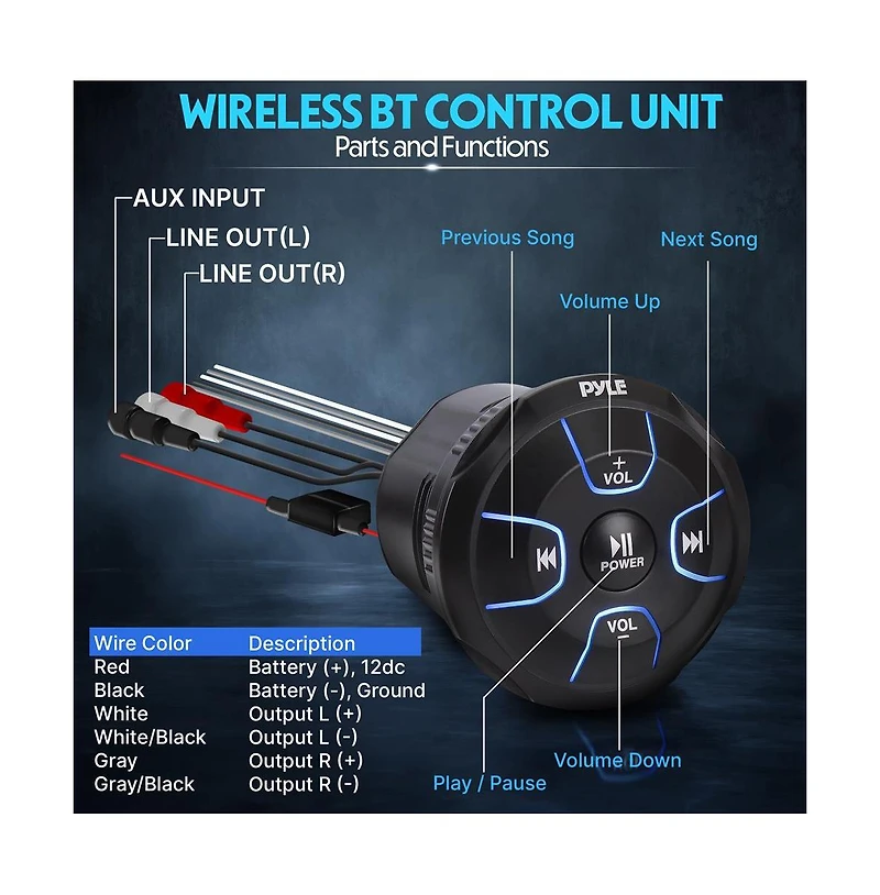 Pyle 4'' Waterproof Off-Road Speakers with Amplified Bluetooth Control Unit, 800W