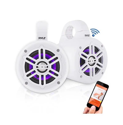 Pyle 4'' Bluetooth Marine Tower Speakers with Led Lights, 300W, White