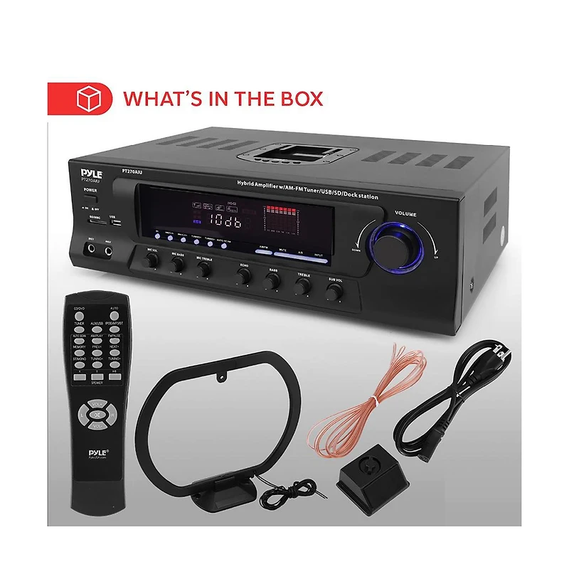 Pyle 300W Stereo Receiver with Built-in iPod Docking Station - Am/Fm Tuner, Usb Flash & Sd Card Readers, Subwoofer Control