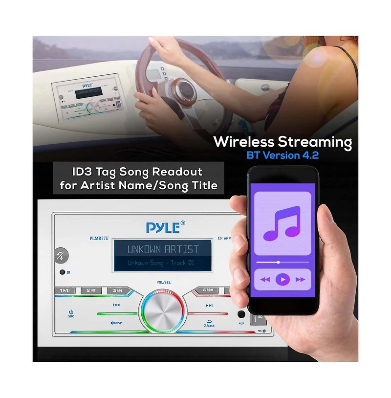 Pyle Marine Bluetooth Stereo Receiver, Double Din, 300W, Lcd Display