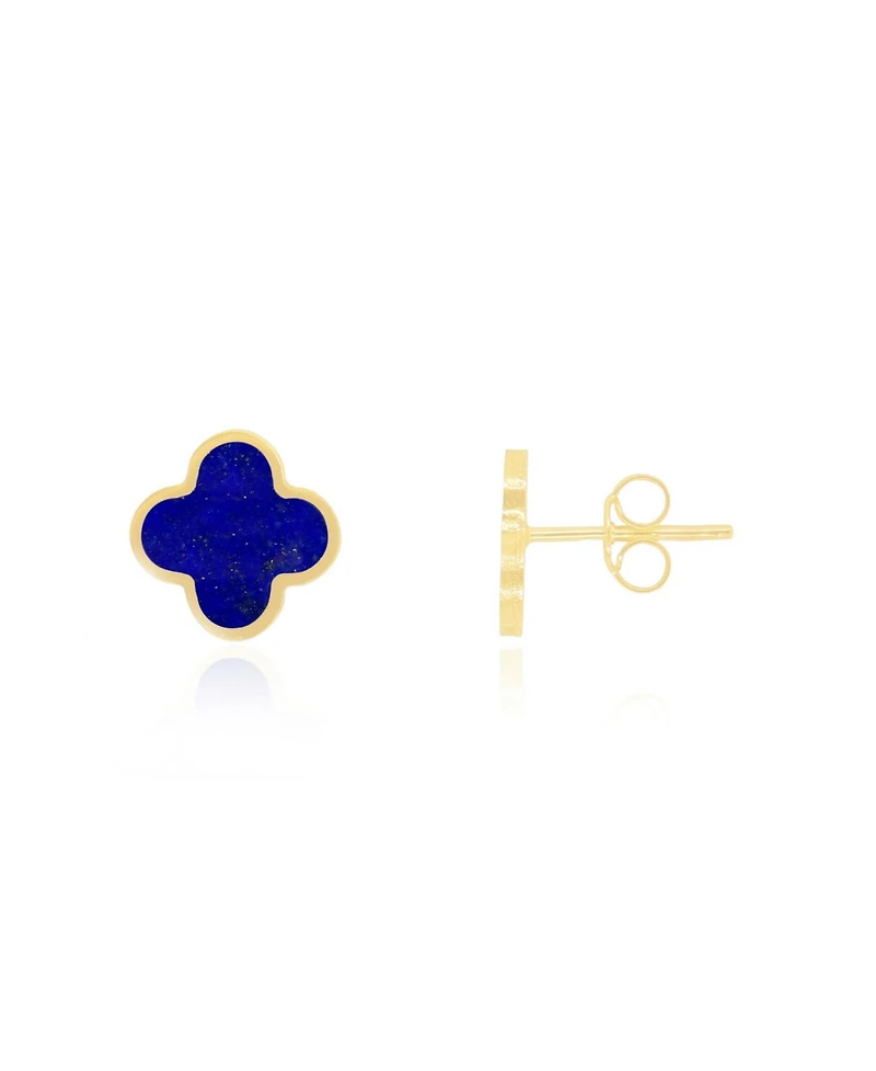 The Lovery Small Lapis Clover Stud Earrings 14K Gold