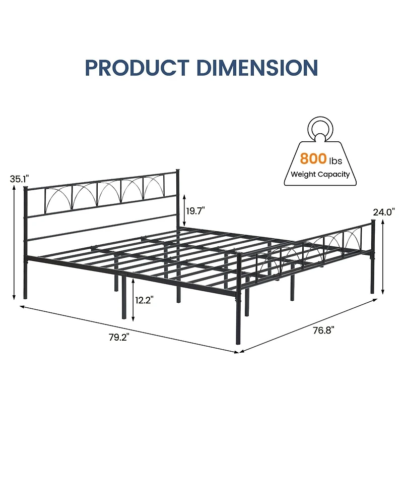 gaomon King Bed Frame with Headboard, 12.2" H Metal Platform Bed Frame