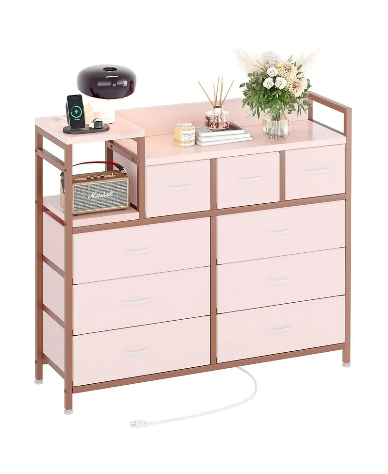 Dresser for Bedroom with 9 Drawer, Tv Stand with Charging Station, Fabric Chest of Drawers for Bedroom Dresser for Modern Design