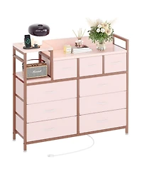 Dresser for Bedroom with 9 Drawer, Tv Stand with Charging Station, Fabric Chest of Drawers for Bedroom Dresser for Modern Design