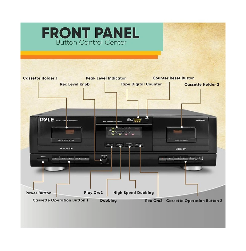 Pyle Dual Stereo Cassette Deck with Usb to MP3 Converter