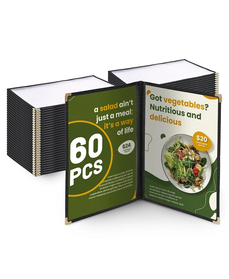 WeChef 60 Pack Restaurant Menu Covers 8.5 x 14inch Book Style 2 Pages 4 Views