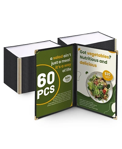 WeChef 60 Pack Restaurant Menu Covers 8.5 x 14inch Book Style 2 Pages 4 Views