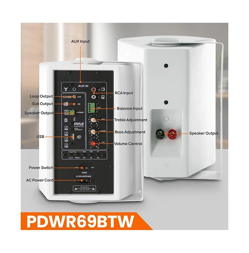 Pyle 6.5” Bluetooth Waterproof Speakers - 2-Way Full Range Stereo Sound, 100W Max Power, Marine Grade, Indoor/Outdoor Use