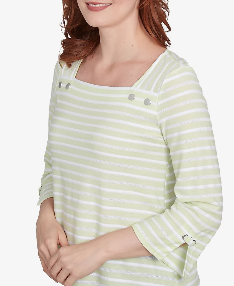 Ruby Rd. Petite Ribbon Stripe Laced Sleeve Top