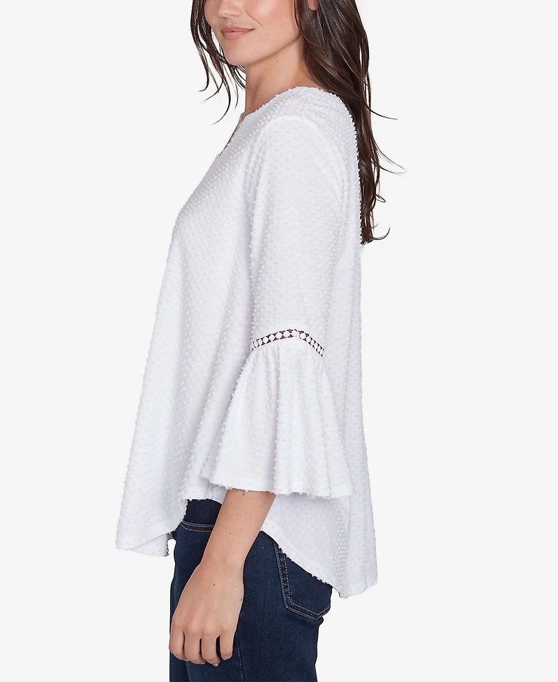 Ruby Rd. Petite Swiss Dot Solid Flounce Sleeve Top