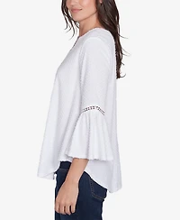 Ruby Rd. Petite Swiss Dot Solid Flounce Sleeve Top