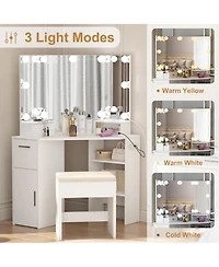 gaomon White Corner Vanity Set, Small Makeup Table with Upholstered Stool