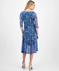 Robbie Bee Women's Floral-Print Tie-Front A-Line Dress
