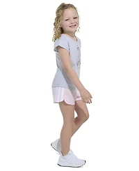 adidas Toddler & Little Girls Short-Sleeve Graphic Heather T-Shirt & Mesh Shorts, 2 Piece Set