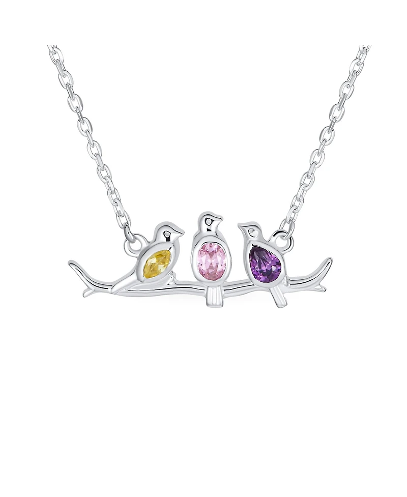 Bling Jewelry Inspirational Cz Accented Pendant Necklace with Three Birds on a Branch Sterling Silver