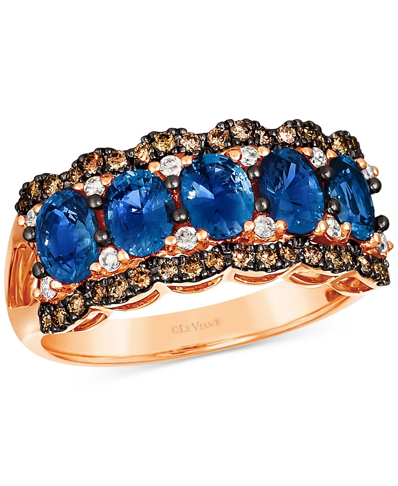 Le Vian Blueberry Sapphire (2-1/3 ct. t.w.), Chocolate Diamond (1/4 ct. t.w.) & Nude Diamond (1/10 ct. t.w.) Multi Row Ring in 14k Strawberry Gold