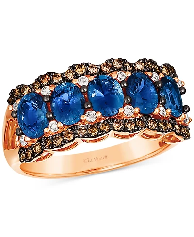 Le Vian Blueberry Sapphire (2-1/3 ct. t.w.), Chocolate Diamond (1/4 ct. t.w.) & Nude Diamond (1/10 ct. t.w.) Multi Row Ring in 14k Strawberry Gold