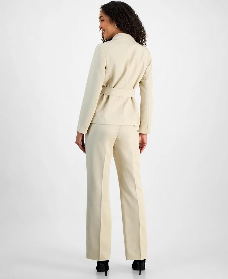 Le Suit Women's Two-Button Belted Safari Jacket & Mid-Rise Straight-Leg Pants, Regular Petite