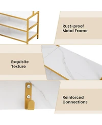 Gouun Corner Garment Rack with Open Shelves and 7 Hooks Shoe Bench