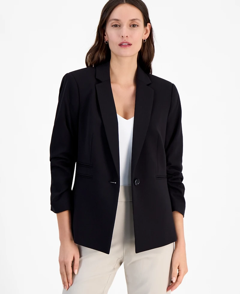 Tahari Asl Women's Ruched-Sleeve One-Button Blazer