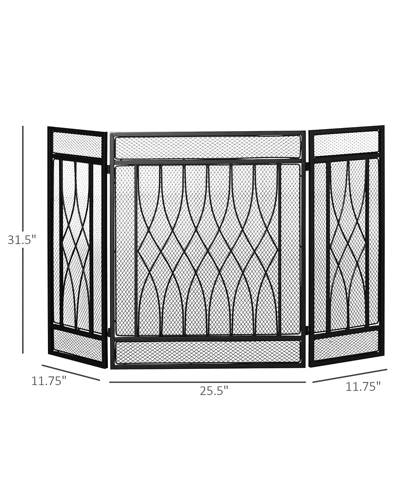 Homcom 3-Panel Folding Fireplace Screen, Home Metal Mesh Fire Spark Guard,