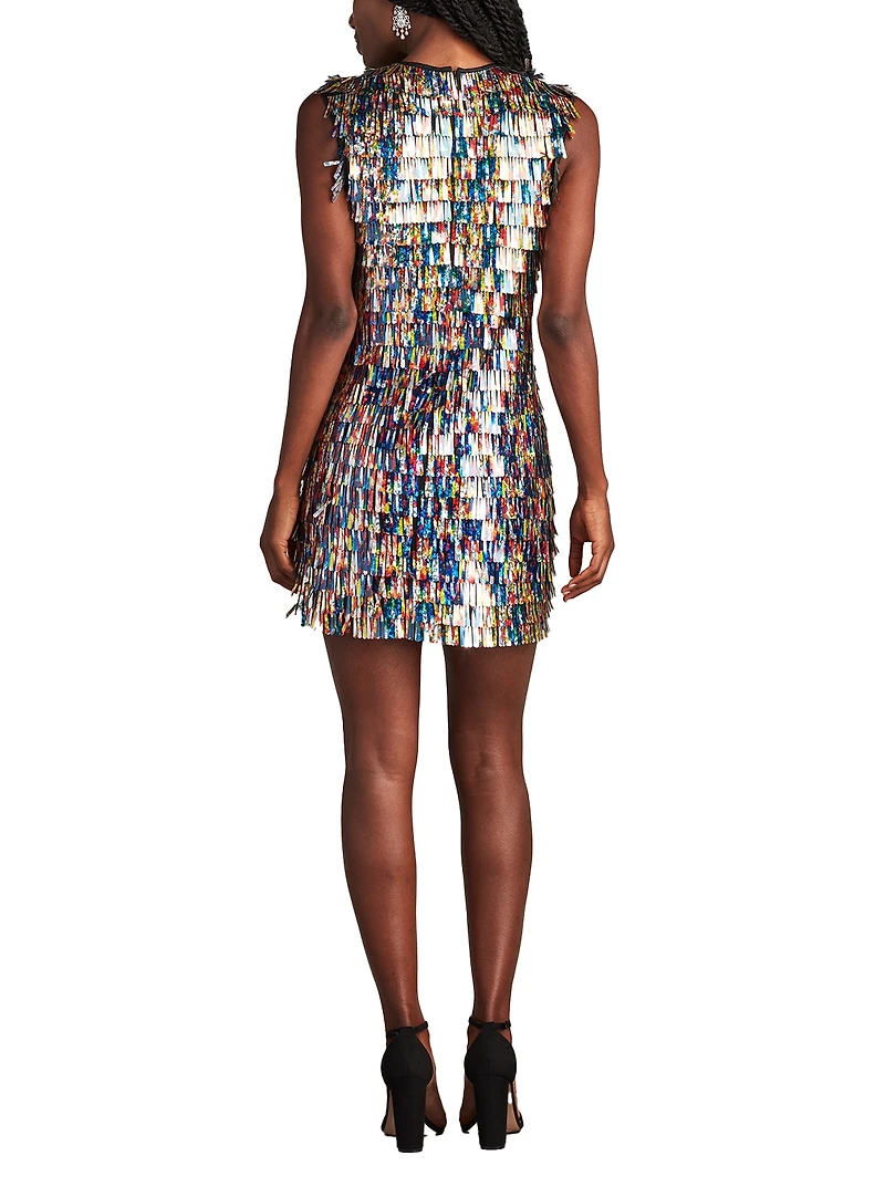 Tadashi Shoji Women's Birdie Sequin Fringe Mini Dress