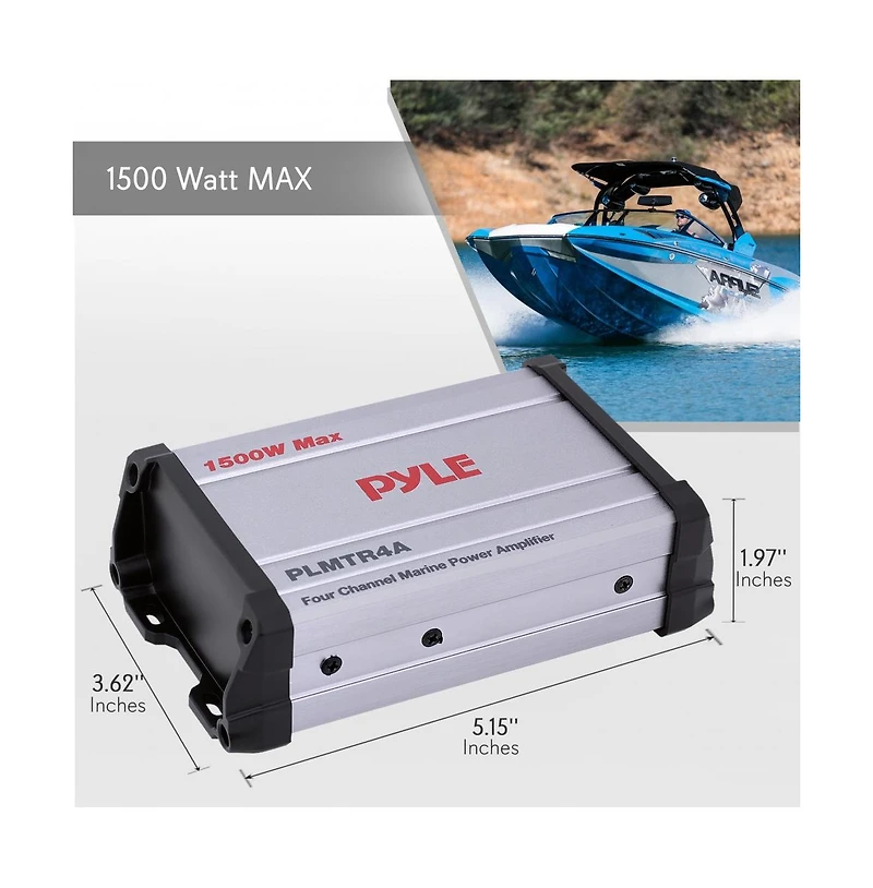 Pyle 4-Channel Waterproof PowerSport Amplifier, 1500W, Marine Grade